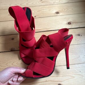 Zara Red Heels with Chunky Design and Crisscross Straps